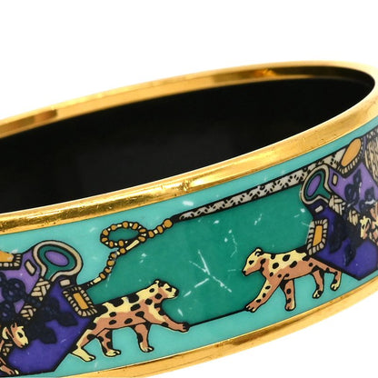 Hermes Bangle Emile GM Cloisonne Green Multicolor Gold Hardware Animal Pattern
