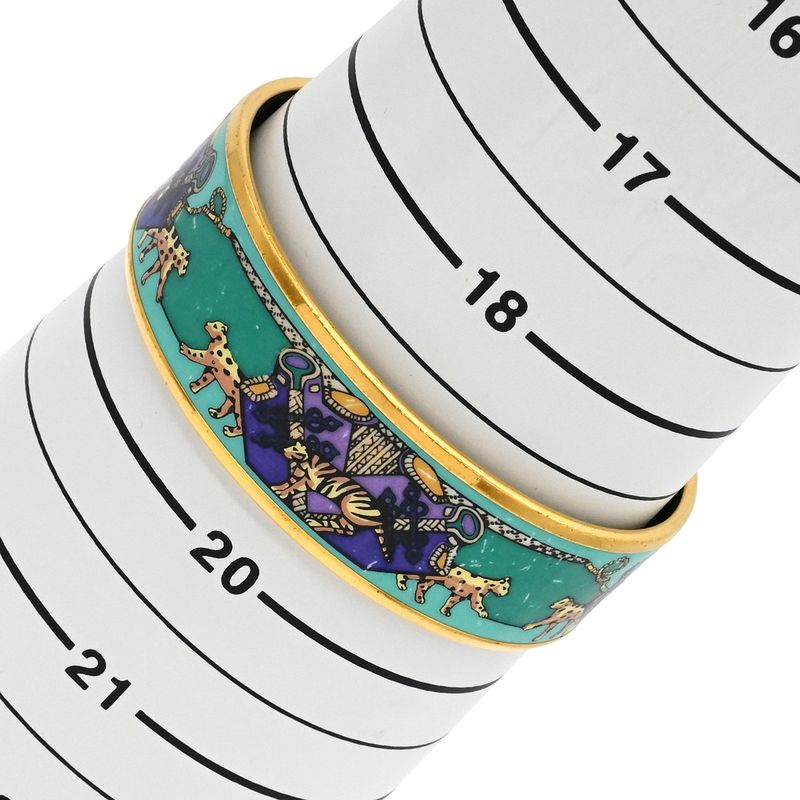 Hermes Bangle Emile GM Cloisonne Green Multicolor Gold Hardware Animal Pattern