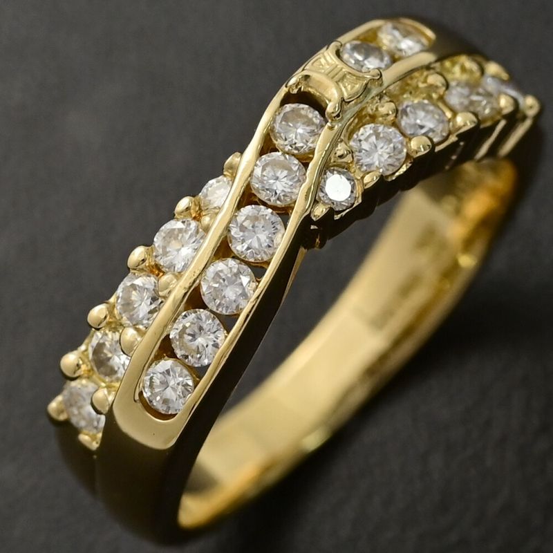 Fd:0.5ct/celine Cross Motif 18P Diamond Ring /ring/18k Yellow Gold/750-5.0g/11/y