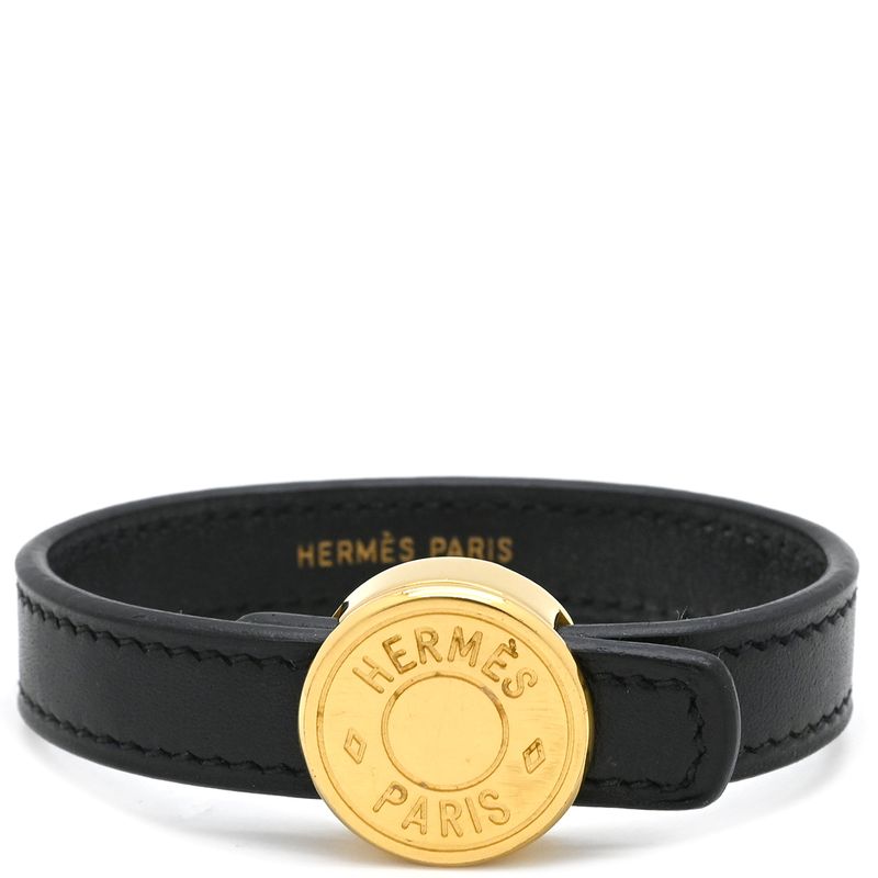Hermes Bracelet Serie Looping Leather GP Black Orange M Gold Hardware Black