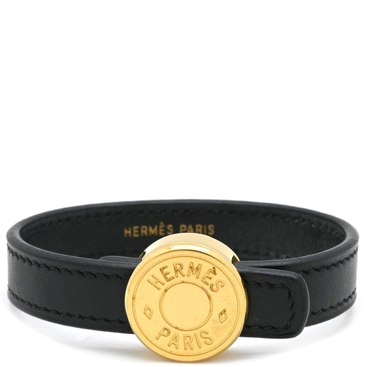Hermes Bracelet Serie Looping Leather GP Black Orange M Gold Hardware Black