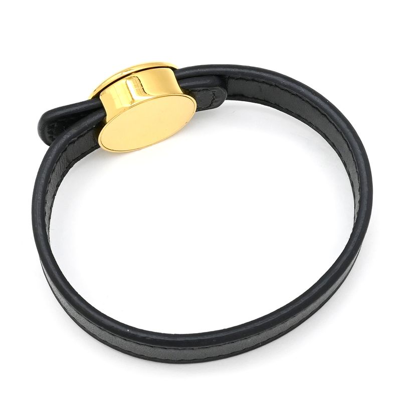 Hermes Bracelet Serie Looping Leather GP Black Orange M Gold Hardware Black