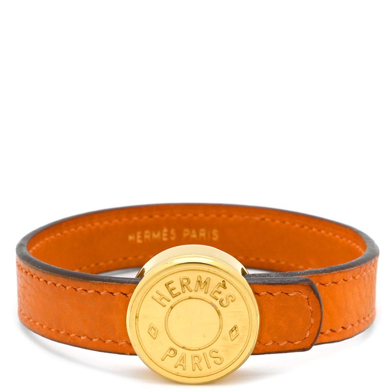 Hermes Bracelet Serie Looping Leather GP Black Orange M Gold Hardware Black