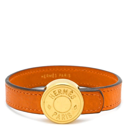 Hermes Bracelet Serie Looping Leather GP Black Orange M Gold Hardware Black