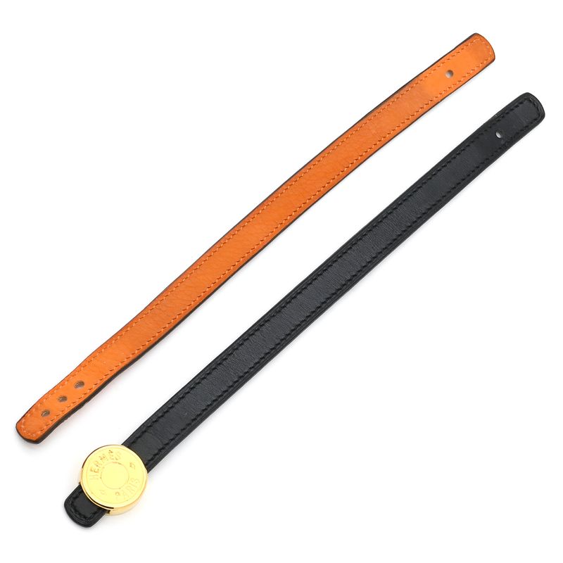 Hermes Bracelet Serie Looping Leather GP Black Orange M Gold Hardware Black