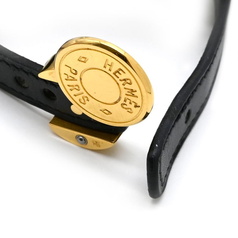 Hermes Bracelet Serie Looping Leather GP Black Orange M Gold Hardware Black