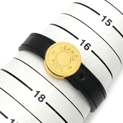 Hermes Bracelet Serie Looping Leather GP Black Orange M Gold Hardware Black