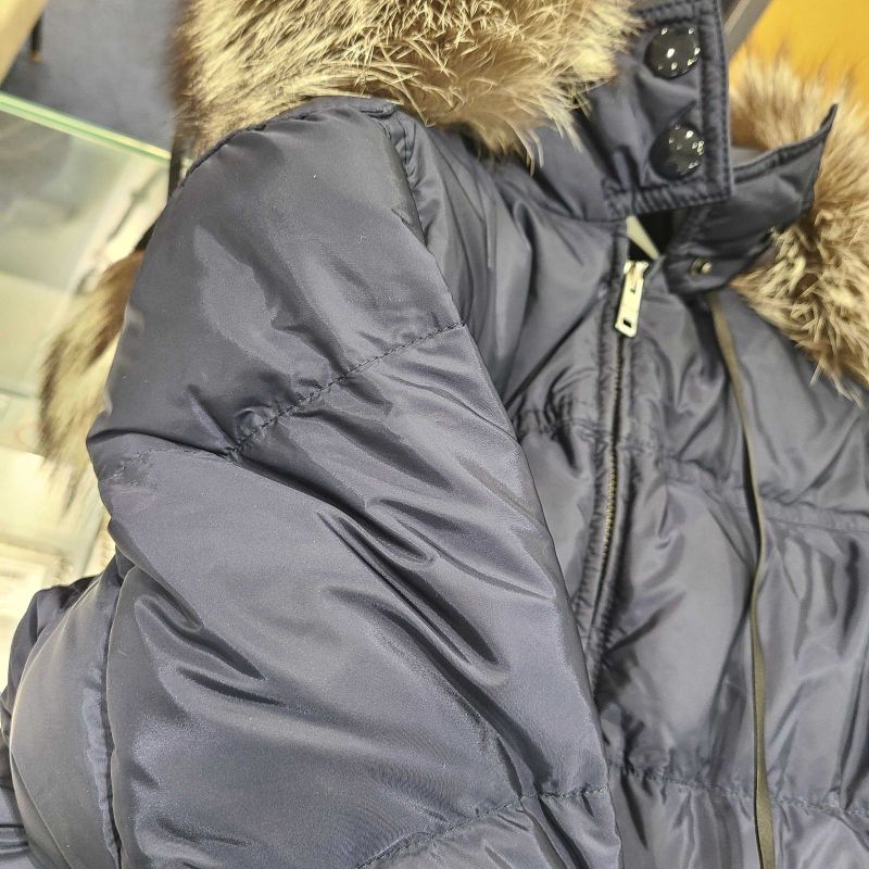 Prada Rubber Wappen Logo Tassel Hooded Zip Up Down Long Jacket Coat Navy Women