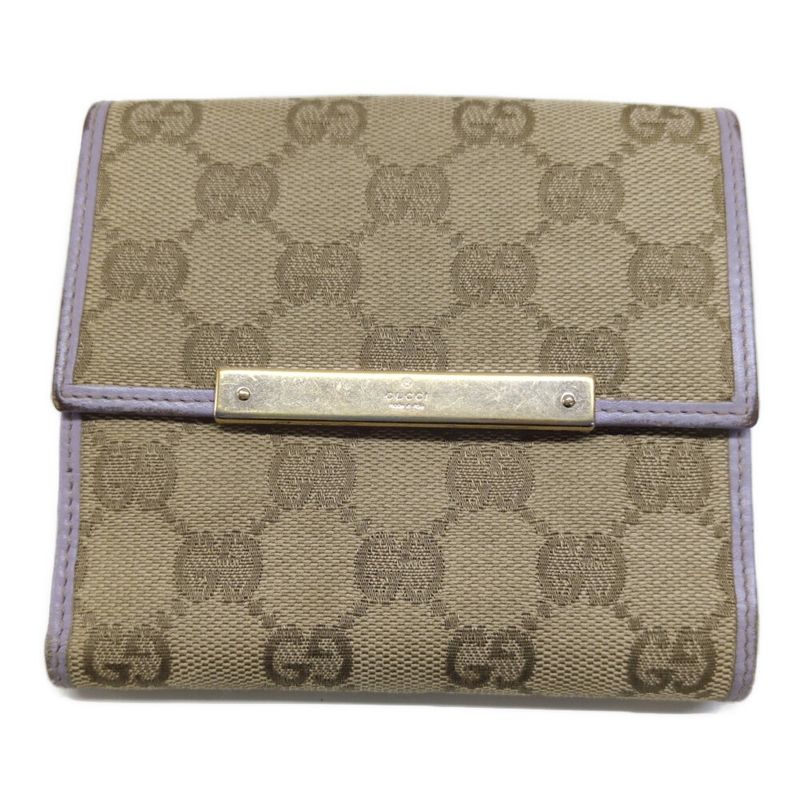 Gucci GG Logo Canvas Leather Bifold Wallet / 112664.0959 / Beige X Purple /