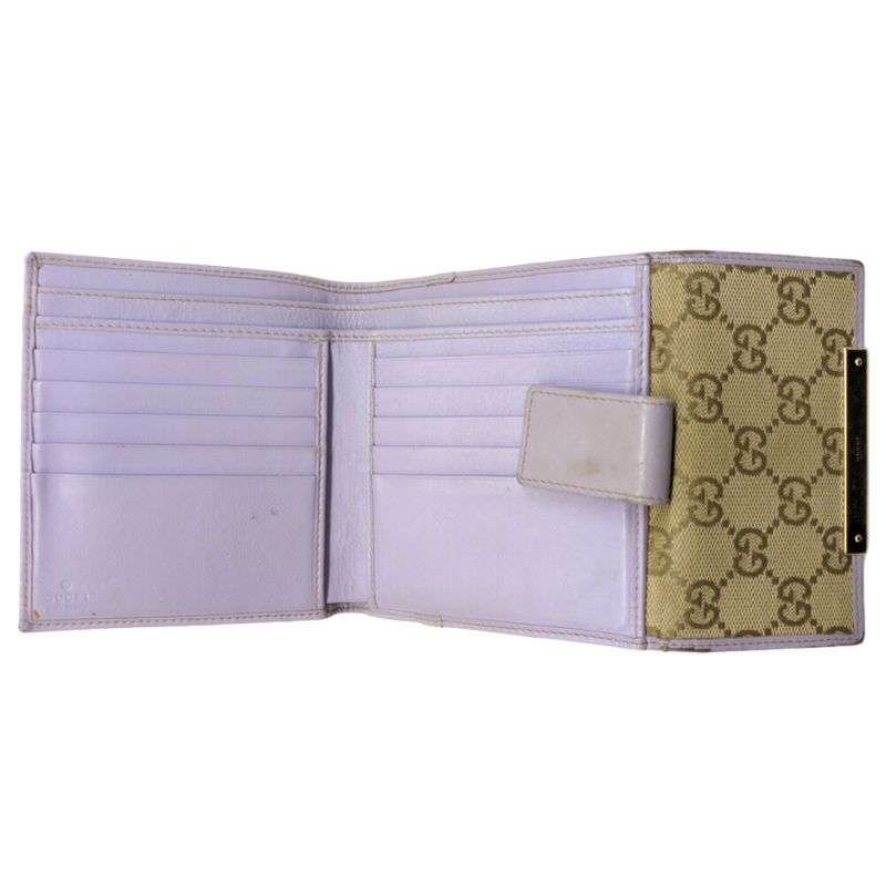 Gucci GG Logo Canvas Leather Bifold Wallet / 112664.0959 / Beige X Purple /