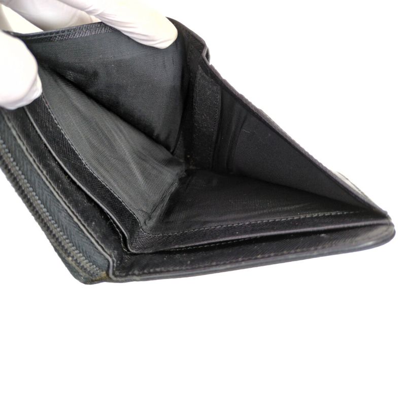 Prada Triangle Logo Plate Nylon Round Zipper Bifold Wallet / Black / Next Day