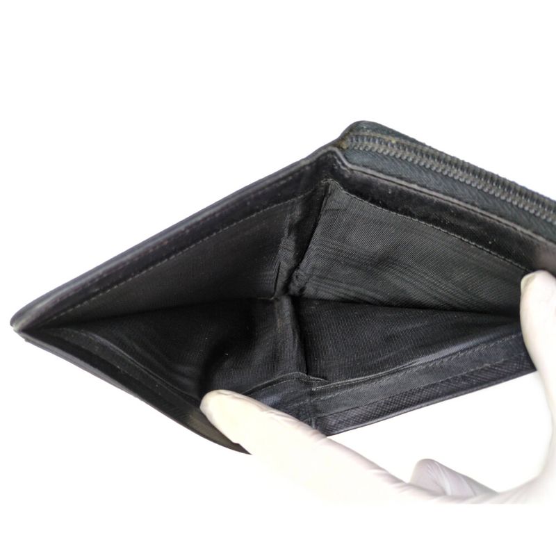 Prada Triangle Logo Plate Nylon Round Zipper Bifold Wallet / Black / Next Day