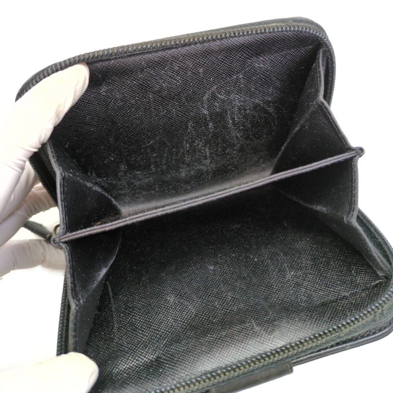 Prada Triangle Logo Plate Nylon Round Zipper Bifold Wallet / Black / Next Day