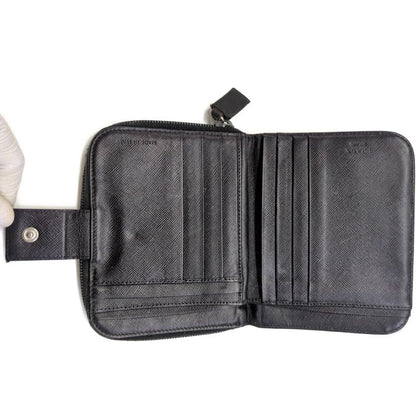 Prada Triangle Logo Plate Nylon Round Zipper Bifold Wallet / Black / Next Day
