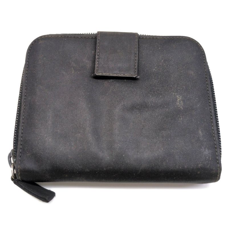 Prada Triangle Logo Plate Nylon Round Zipper Bifold Wallet / Black / Next Day