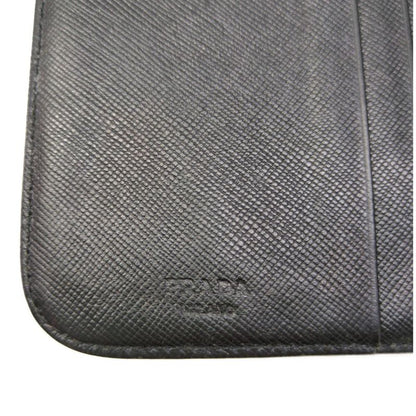 Prada Triangle Logo Plate Nylon Round Zipper Bifold Wallet / Black / Next Day