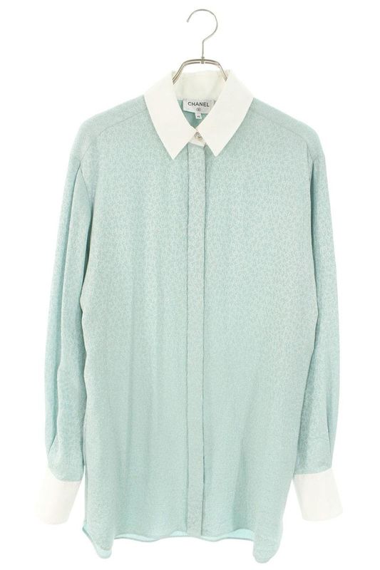 Chanel P71652v63138 Coco Mark Allover Pattern Silk Long Sleeved Shirt Women's 40