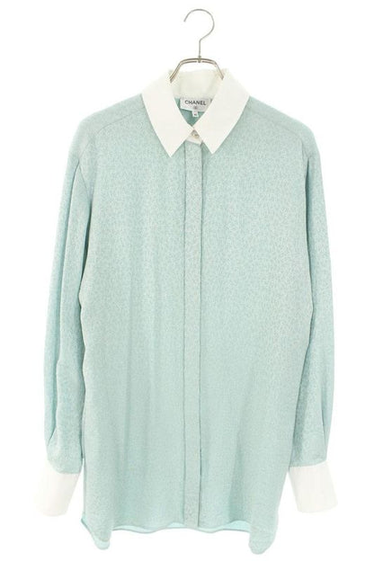 Chanel P71652v63138 Coco Mark Allover Pattern Silk Long Sleeved Shirt Women's 40