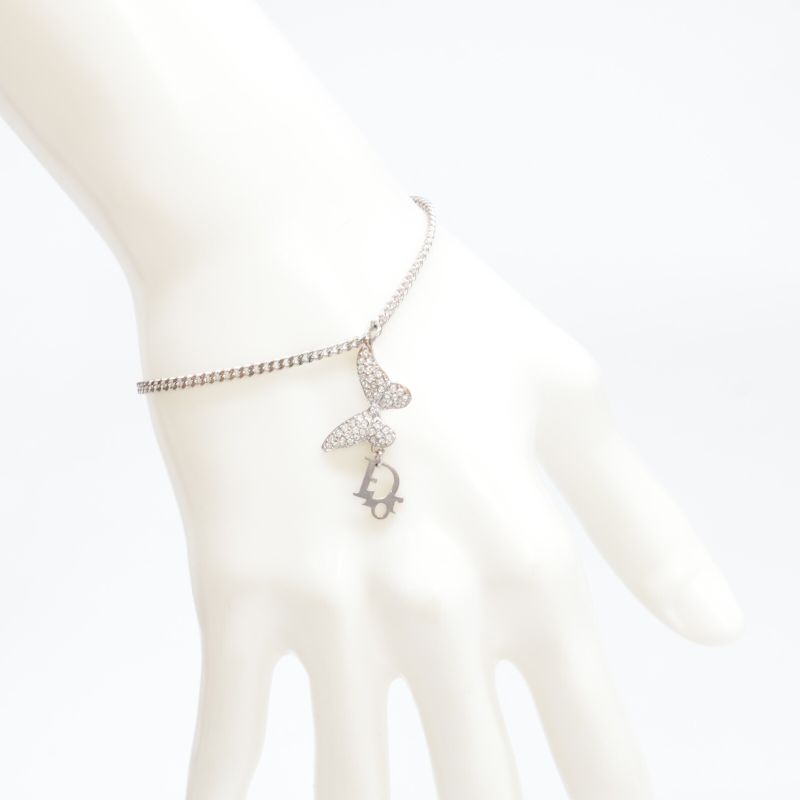 DIOR Logo Charm Rhinestone Butterfly Top Chain