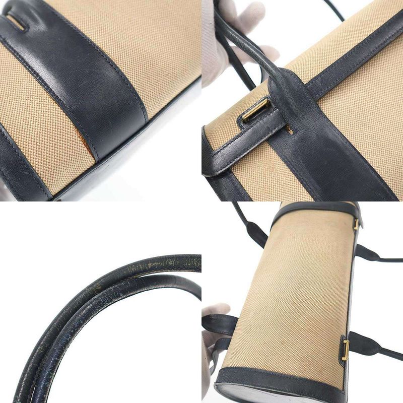 Hermes 1972 Derby Canvas Handbag Ivory and Navy