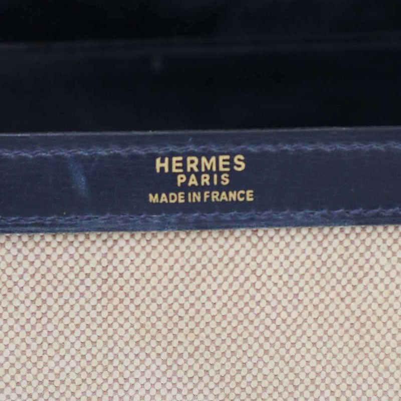 Hermes 1972 Derby Canvas Handbag Ivory and Navy