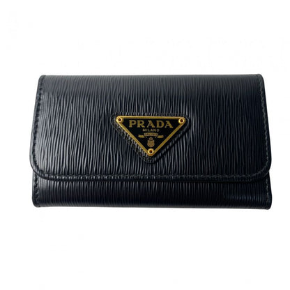Prada Women's 4-ring Key Case Triangle Logo Plate Black