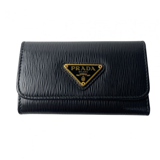 Prada Women's 4-ring Key Case Triangle Logo Plate Black