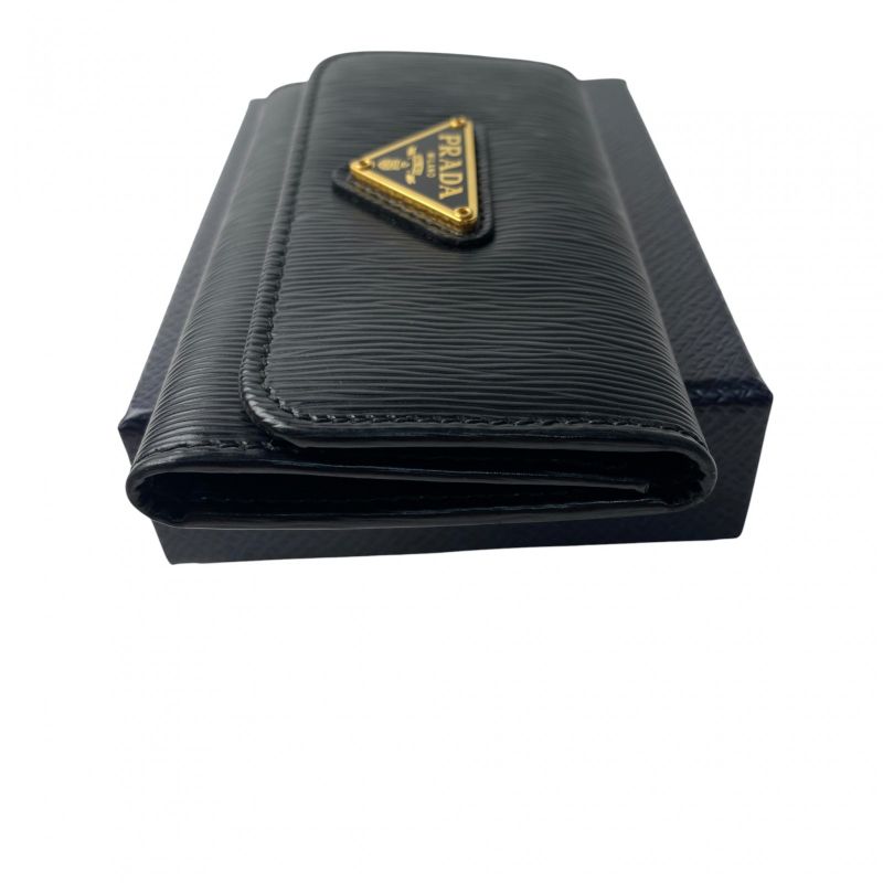 Prada Women's 4-ring Key Case Triangle Logo Plate Black