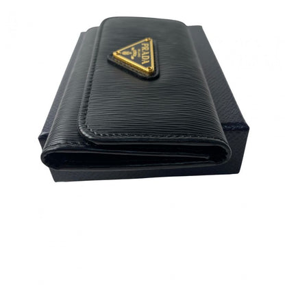 Prada Women's 4-ring Key Case Triangle Logo Plate Black