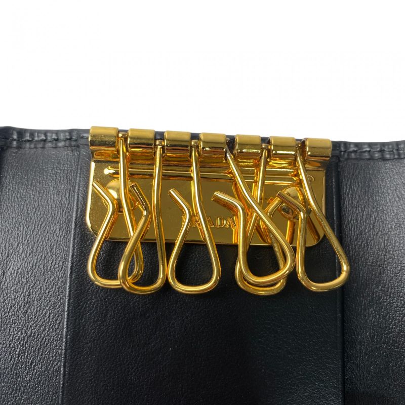 Prada Women's 4-ring Key Case Triangle Logo Plate Black