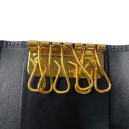 Prada Women's 4-ring Key Case Triangle Logo Plate Black