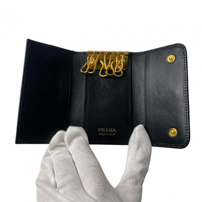 Prada Women's 4-ring Key Case Triangle Logo Plate Black