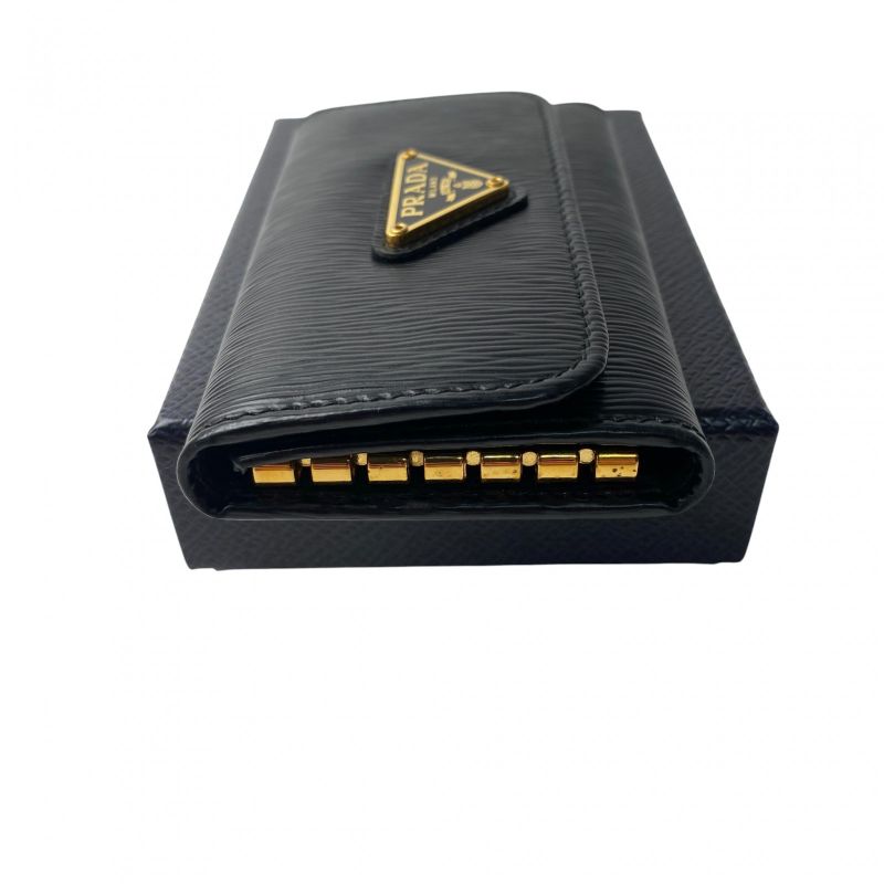 Prada Women's 4-ring Key Case Triangle Logo Plate Black