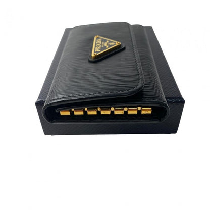 Prada Women's 4-ring Key Case Triangle Logo Plate Black