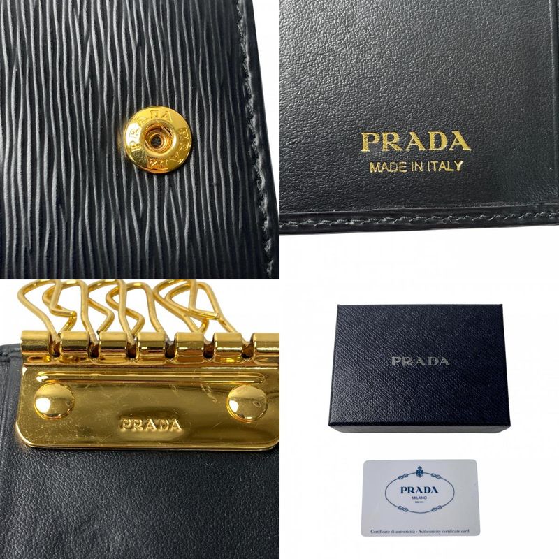 Prada Women's 4-ring Key Case Triangle Logo Plate Black