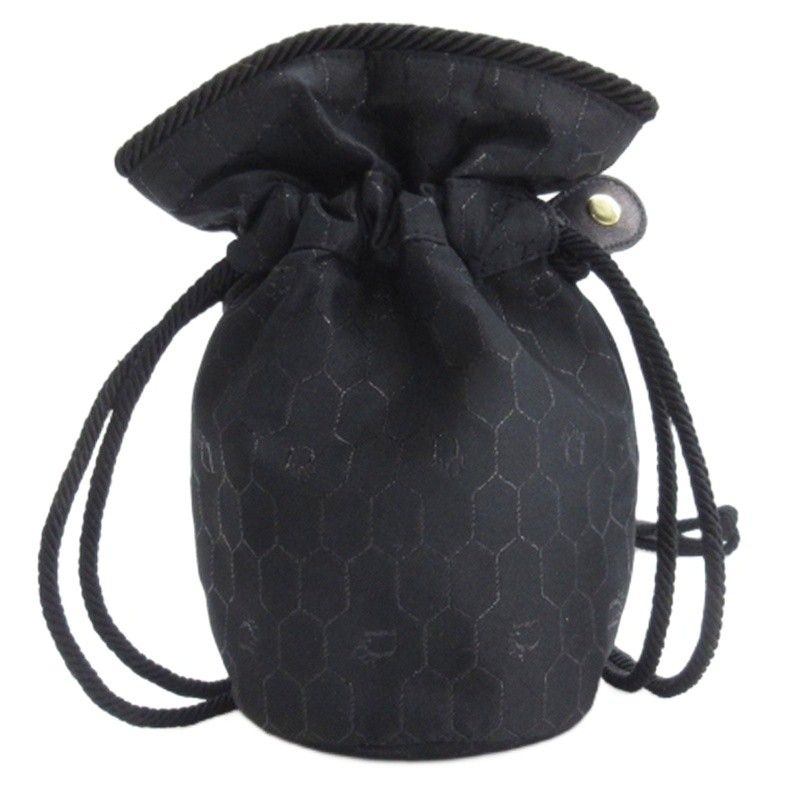 Christian DIOR Honeycomb Drawstring Shoulder Bag Total Black