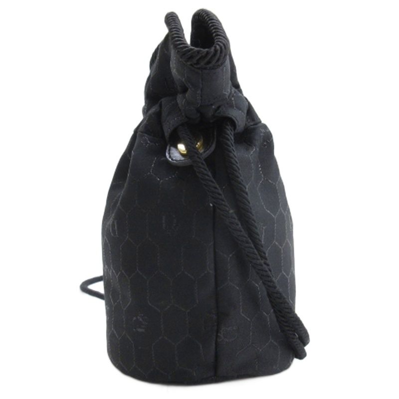 Christian DIOR Honeycomb Drawstring Shoulder Bag Total Black