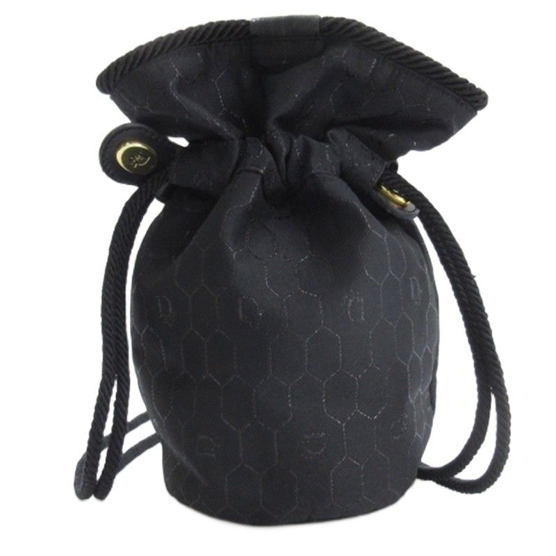 Christian DIOR Honeycomb Drawstring Shoulder Bag Total Black