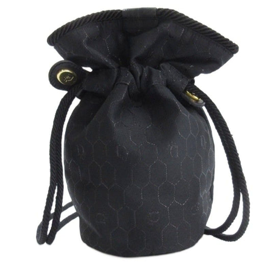 Christian DIOR Honeycomb Drawstring Shoulder Bag Total Black
