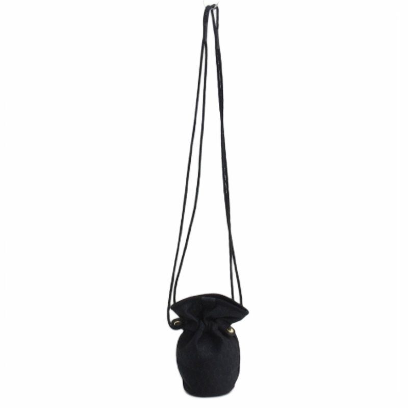 Christian DIOR Honeycomb Drawstring Shoulder Bag Total Black