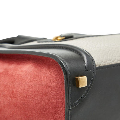 Celine Luggage Micro Shopper Black Gray Red Leather Women's Celine