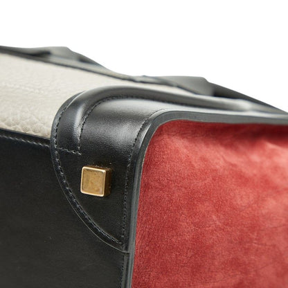 Celine Luggage Micro Shopper Black Gray Red Leather Women's Celine
