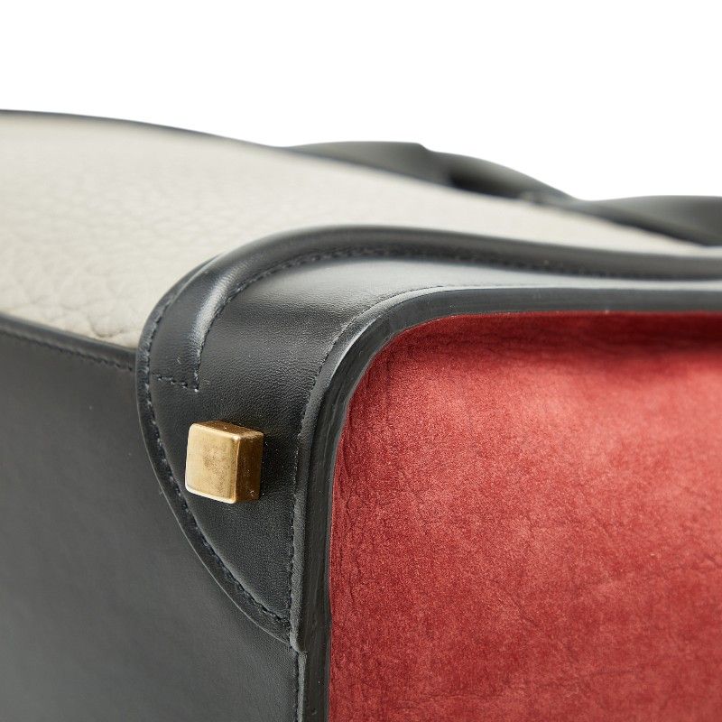 Celine Luggage Micro Shopper Black Gray Red Leather Women's Celine
