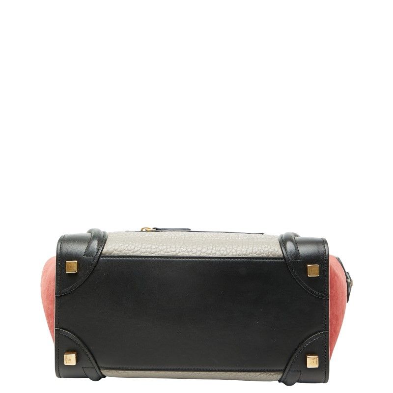 Celine Luggage Micro Shopper Black Gray Red Leather Women's Celine