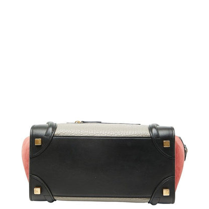 Celine Luggage Micro Shopper Black Gray Red Leather Women's Celine