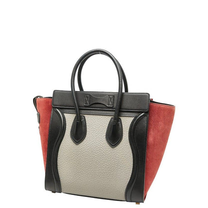 Celine Luggage Micro Shopper Black Gray Red Leather Women's Celine