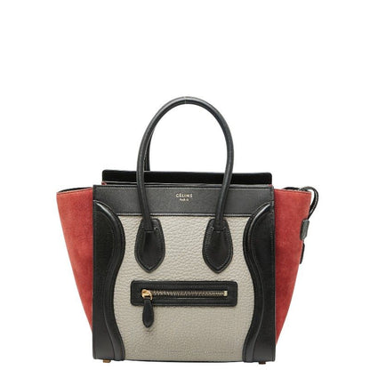 Celine Luggage Micro Shopper Black Gray Red Leather Women's Celine