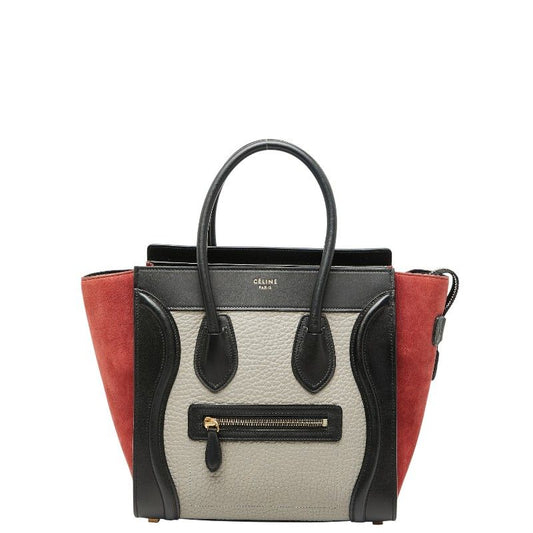 Celine Luggage Micro Shopper Black Gray Red Leather Women's Celine