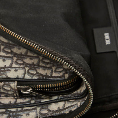 Dior Oblique Trotter Crossbody Body Bag Shoulder Bag Beige Black Canvas Leather