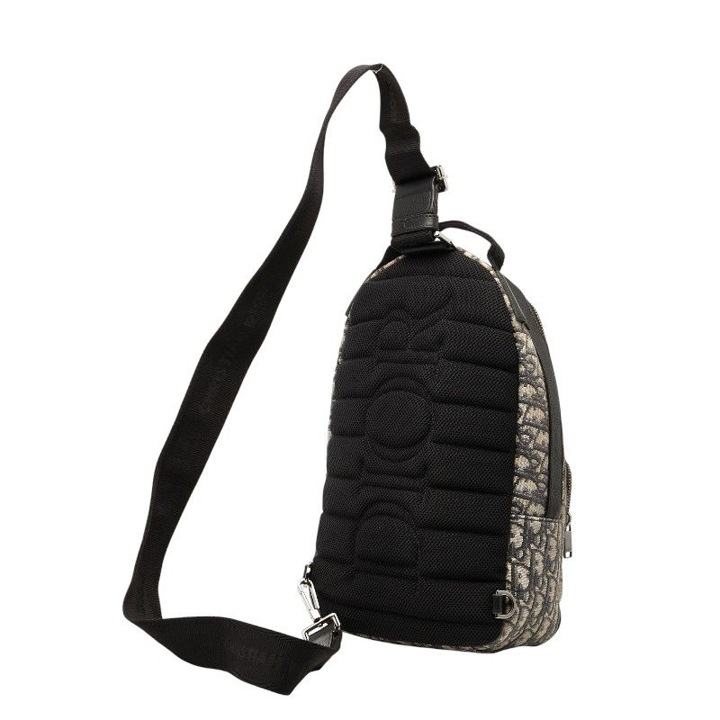 Dior Oblique Trotter Crossbody Body Bag Shoulder Bag Beige Black Canvas Leather
